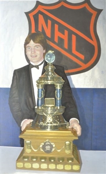 Pelle Lindbergh with Vezina Trophy Jeffrey Rubin Original Art on Canvas Stretched to Wooden Panels (Spectrum Archives from Comcast Charities)